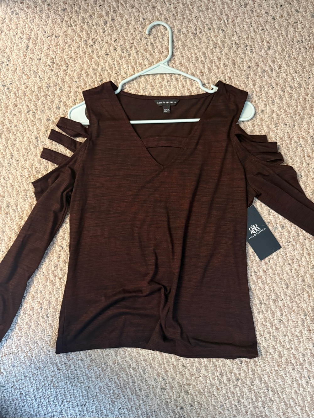 Burgundy Cold-Shoulder V-Neck Top